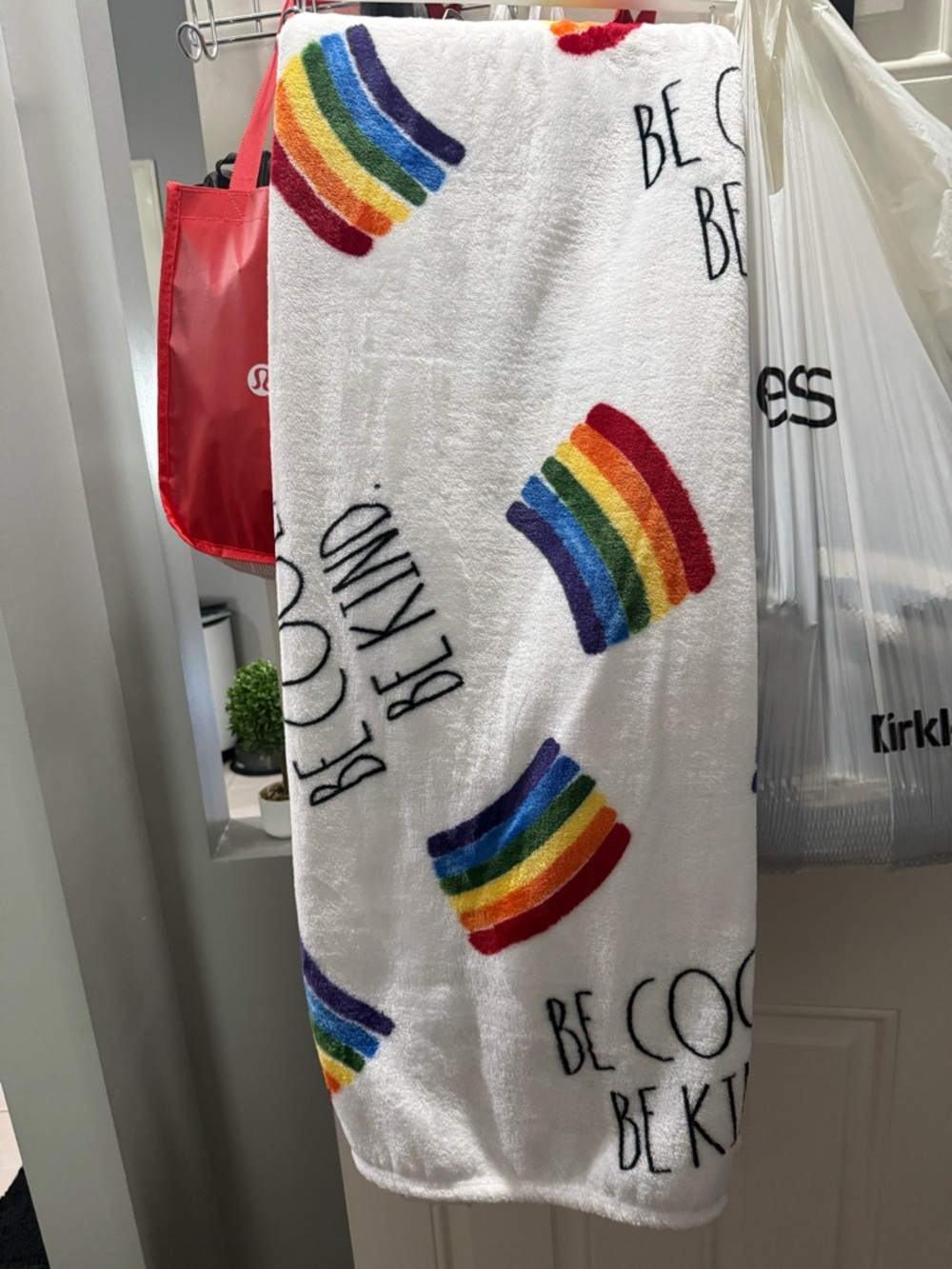 White Rainbow ‘Be Cool Be Kind’ Rae Dunn Throw Blanket